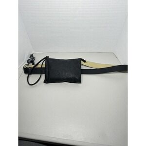 Stone Mountain black leather belt XL pleather‎ tooled zip up belt bag NEW
